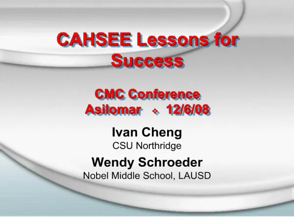 CAHSEE Lessons for Success