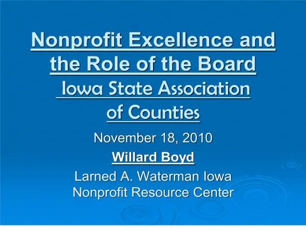 Nonprofit Excellence and the Role of the Board Iowa State Association of Counties