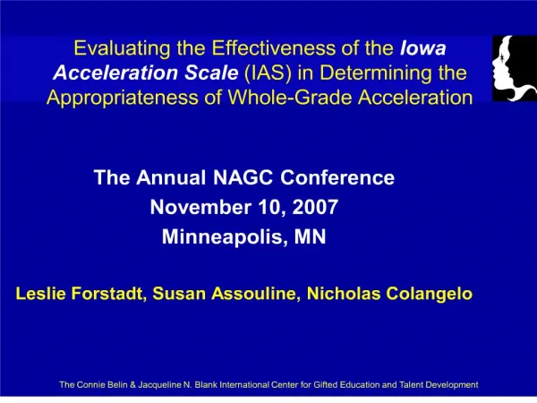 Evaluating the Effectiveness of the Iowa Acceleration Scale IAS in Determining the Appropriateness of Whole-Grade Accele