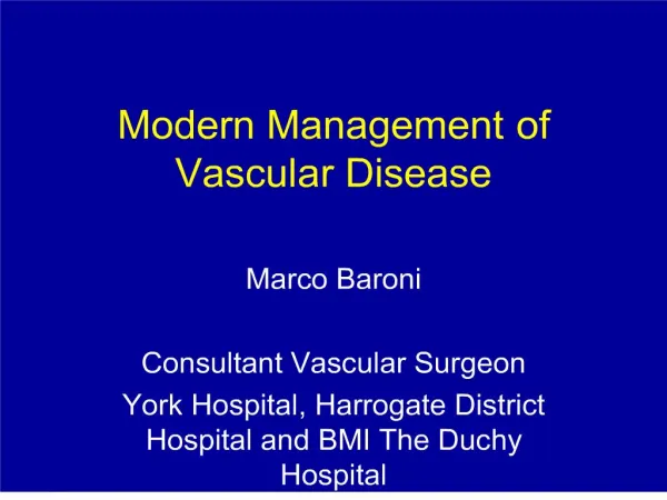 Modern Management of Vascular Disease
