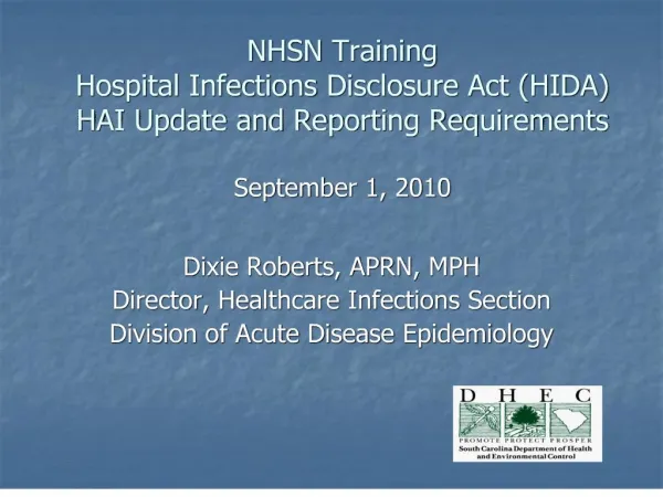 NHSN Training Hospital Infections Disclosure Act HIDA HAI ...
