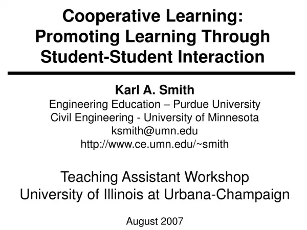 Cooperative Learning: Promoting Learning Through Student-Student Interaction