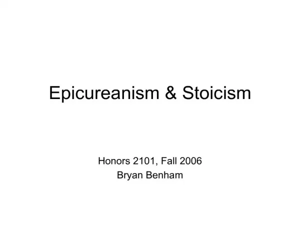 Epicureanism Stoicism