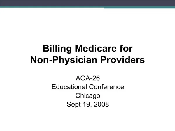 Billing Medicare for Non-Physician Providers
