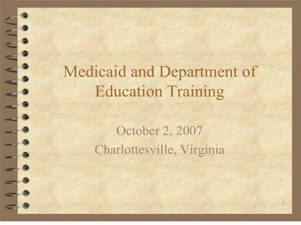 Medicaid and Department of Education Training