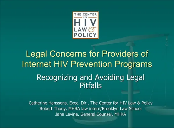 Legal Concerns for Providers of Internet HIV Prevention Programs