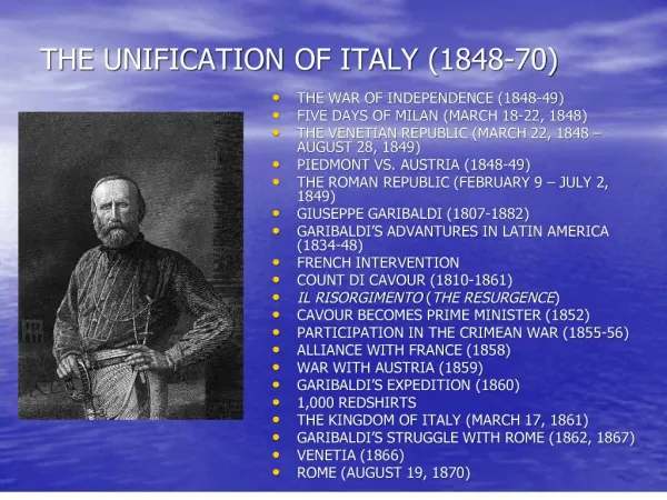 THE UNIFICATION OF ITALY 1848-70