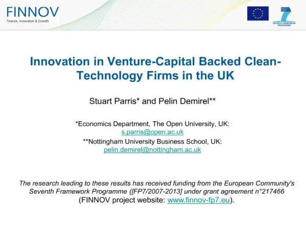 Innovation in Venture-Capital Backed Clean-Technology Firms in the UK