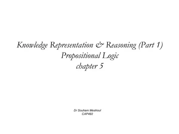 Knowledge Representation Reasoning Part 1 Propositional Logic chapter 5