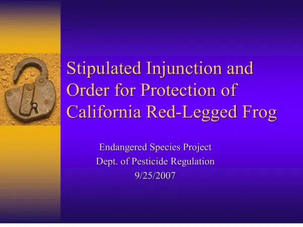 Stipulated Injunction and Order for Protection of California Red-Legged Frog