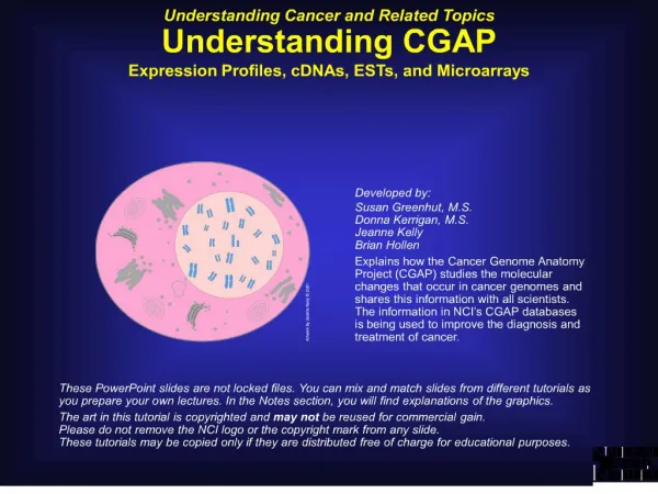 Understanding Cancer and Related Topics Understanding CGAP Expression Profiles, cDNAs, ESTs, and Microarrays