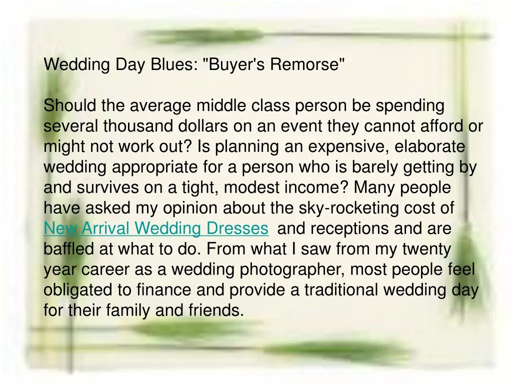 wedding day blues buyer s remorse should