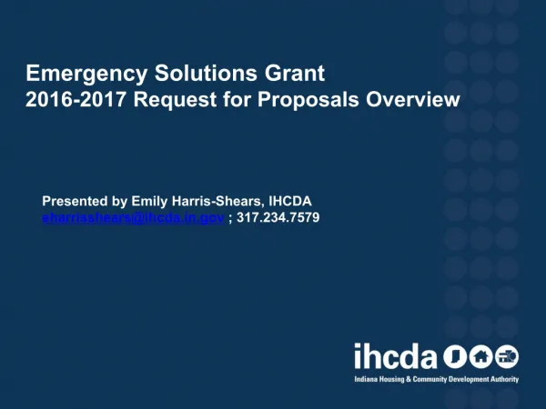 Emergency Solutions Grant 2016-2017 Request for Proposals Overview
