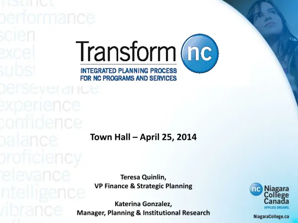 Town Hall – April 25, 2014 Teresa Quinlin, VP Finance &amp; Strategic Planning Katerina Gonzalez,
