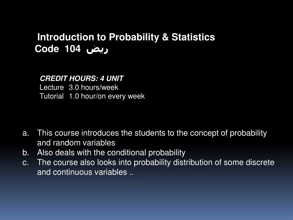 introduction to probability statistics code 104