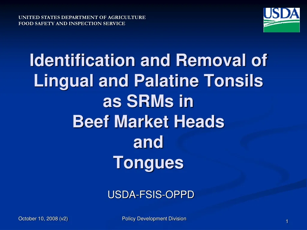 identification and removal of lingual and palatine tonsils as srms in beef market heads and tongues