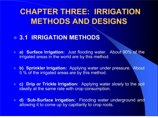 CHAPTER THREE: IRRIGATION METHODS AND DESIGNS