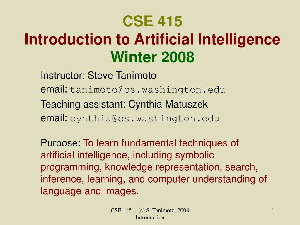 cse 415 introduction to artificial intelligence winter 2008