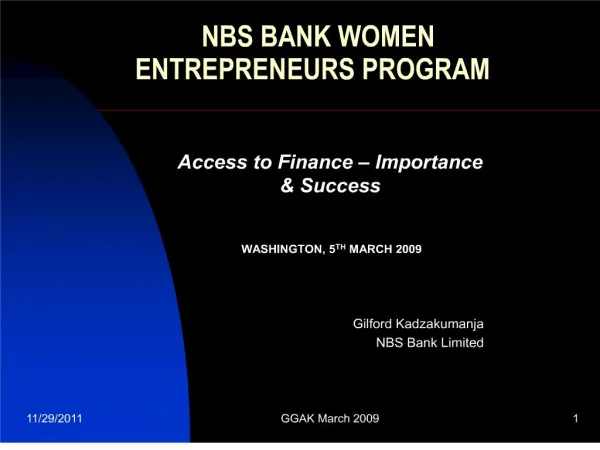 NBS BANK WOMEN ENTREPRENEURS PROGRAM