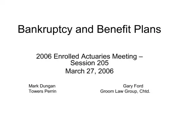 Bankruptcy and Benefit Plans