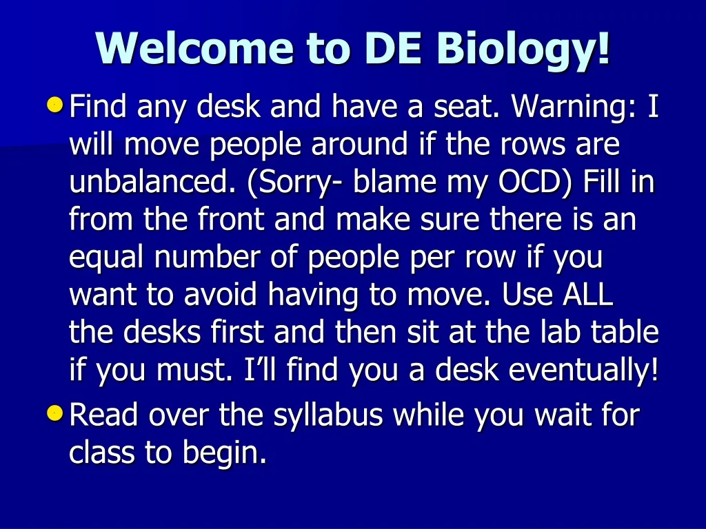 welcome to de biology