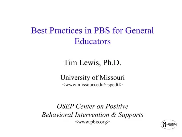 Best Practices in PBS for General Educators