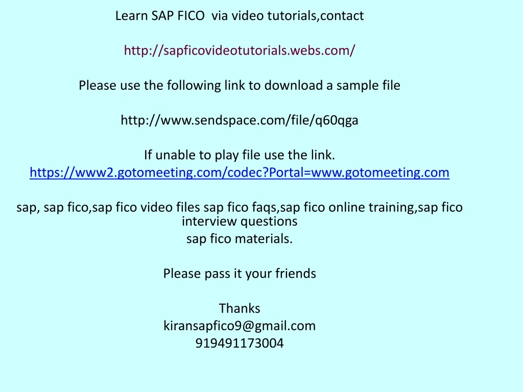 learn sap fico via video tutorials contact http