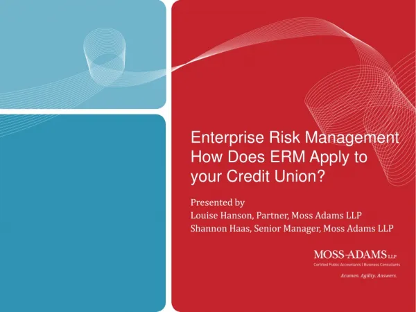 Enterprise Risk Management How Does ERM Apply to your Credit Union?