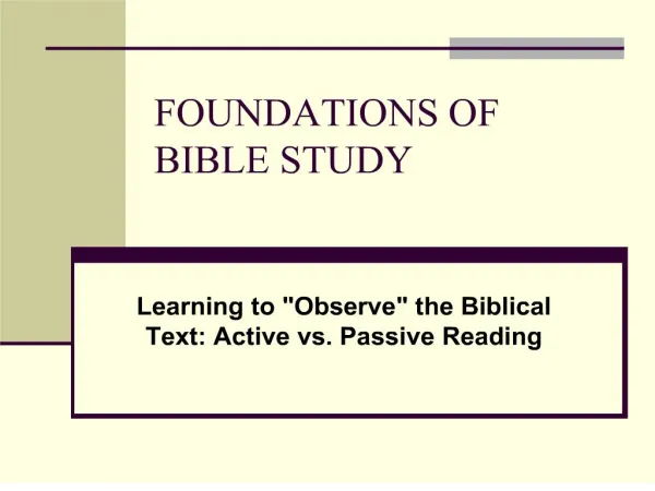 FOUNDATIONS OF BIBLE STUDY