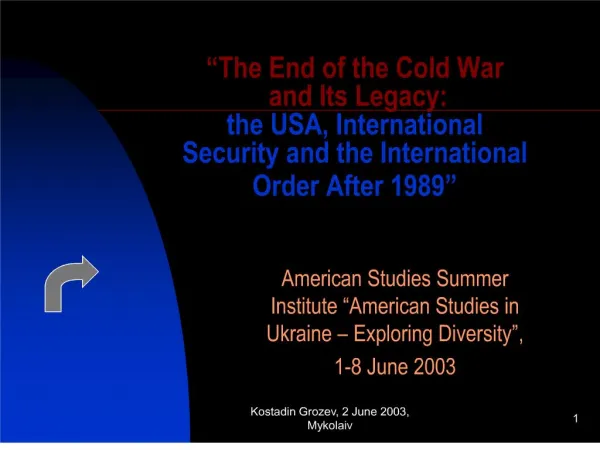 The End of the Cold War and Its Legacy: the USA, International Security and the International Order After 1989
