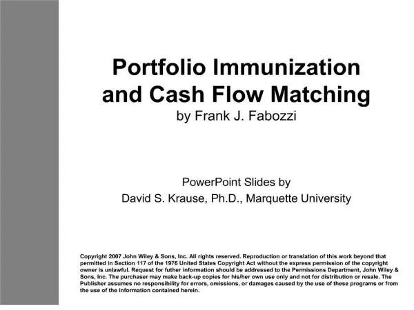 Portfolio Immunization and Cash Flow Matching by Frank J. Fabozzi