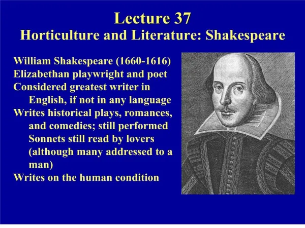 Lecture 37 Horticulture and Literature: Shakespeare