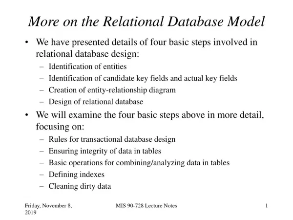 More on the Relational Database Model