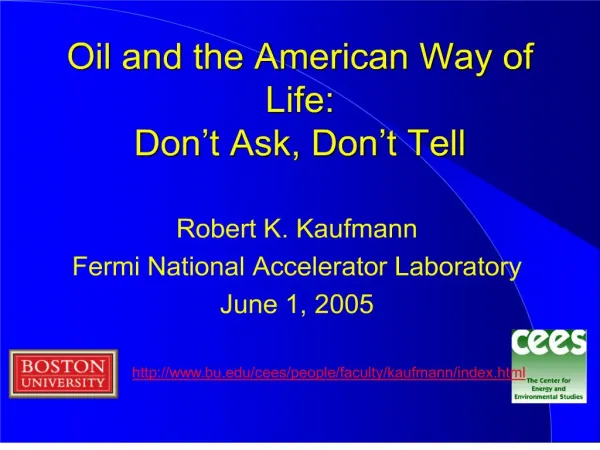 Oil and the American Way of Life: Don