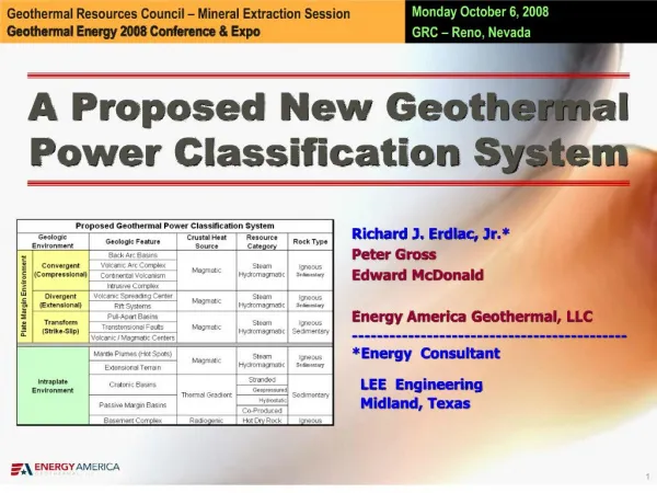 A Proposed New Geothermal Power Classification System
