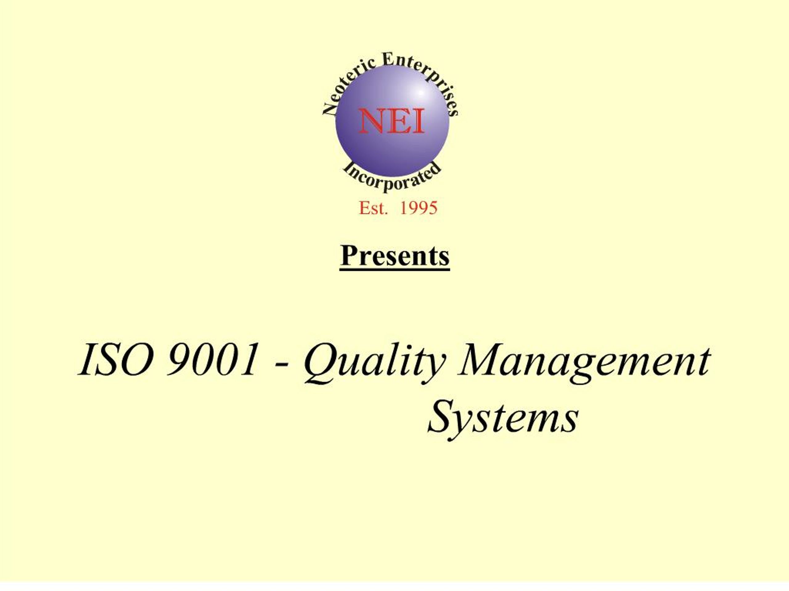 PPT - Presents ISO 9001 - Quality Management Systems PowerPoint ...