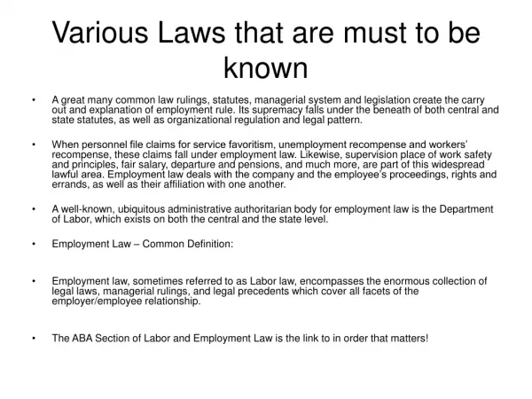 Various Laws that are must to be known