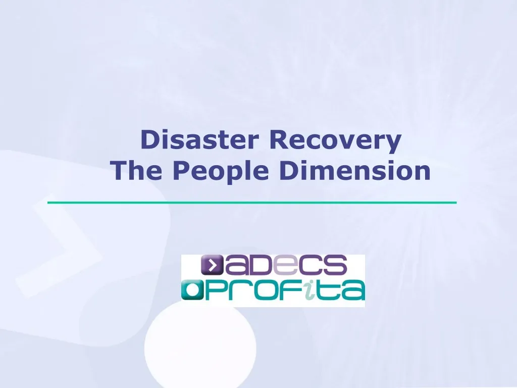 disaster recovery the people dimension