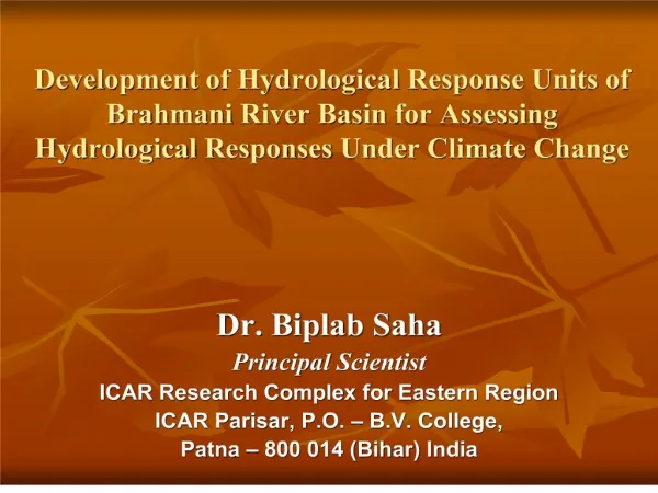 Development of Hydrological Response Units of Brahmani River Basin for Assessing Hydrological Responses Under Climate Ch