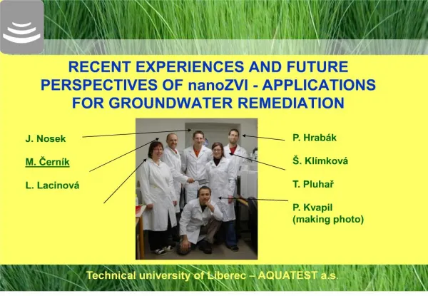 RECENT EXPERIENCES AND FUTURE PERSPECTIVES OF nanoZVI - APPLICATIONS FOR GROUNDWATER REMEDIATION