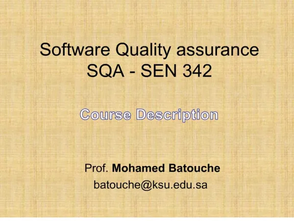 Software Quality assurance SQA - SEN 342