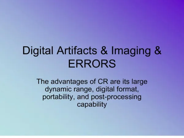 Digital Artifacts Imaging ERRORS