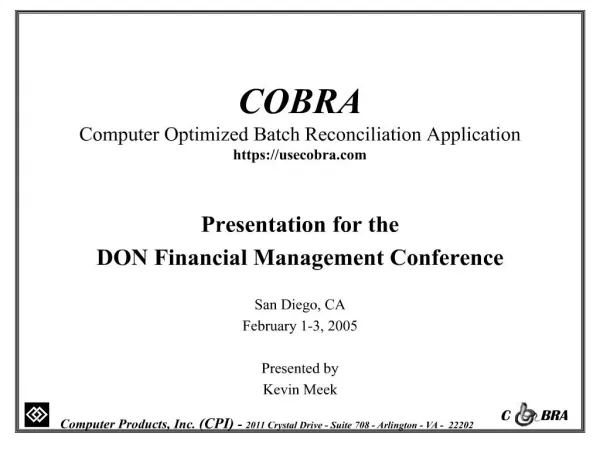 COBRA Computer Optimized Batch Reconciliation Application https: