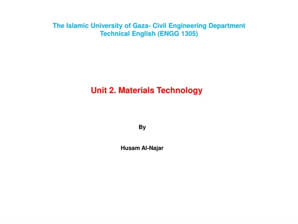 Unit 2. Materials Technology