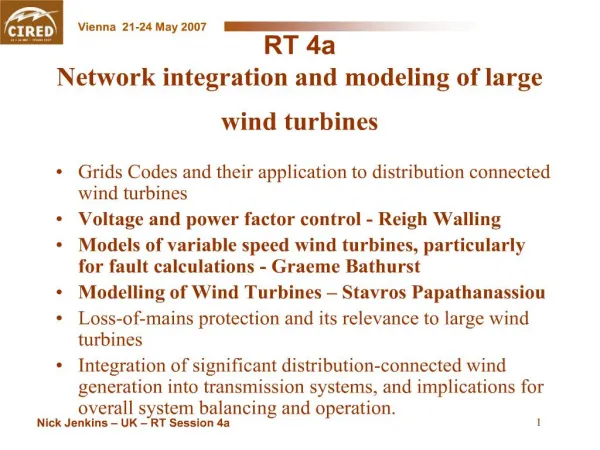RT 4a Network integration and modeling of large wind turbines