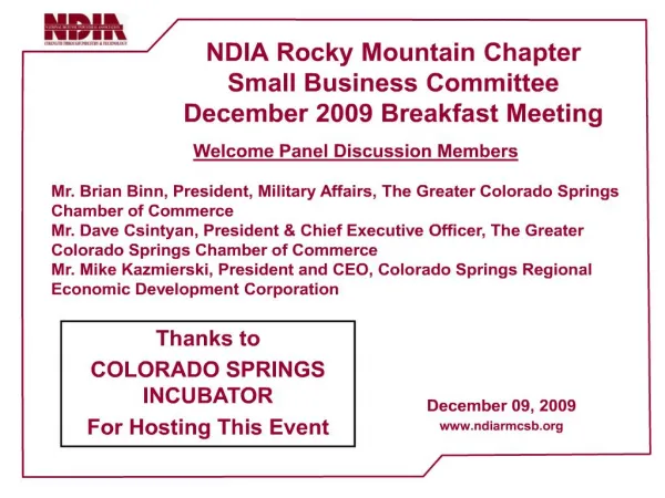 NDIA Rocky Mountain Chapter Small Business Committee December ...