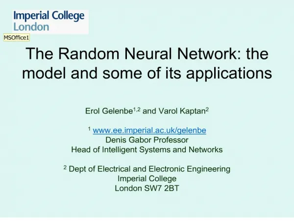 The Random Neural Network: the model and some of its applications