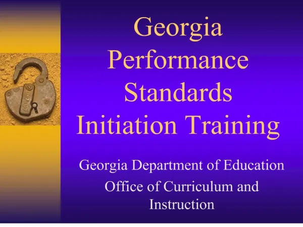 Georgia Performance Standards Initiation Training