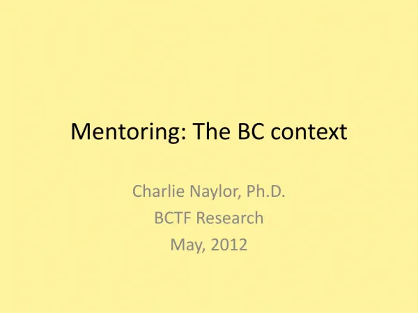 Mentoring: The BC context