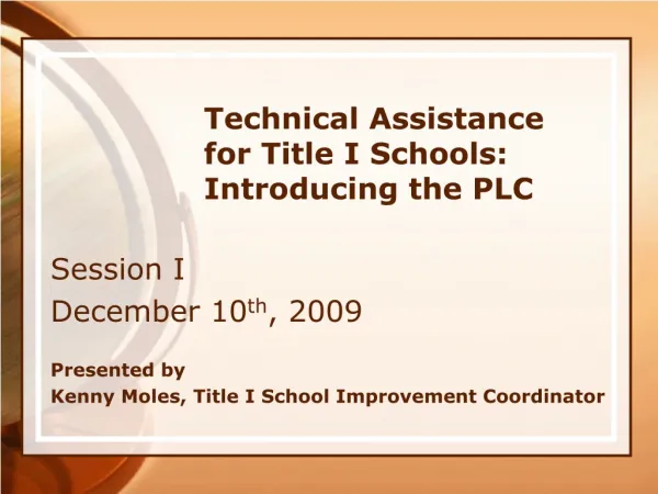 Technical Assistance for Title I Schools: Introducing the PLC